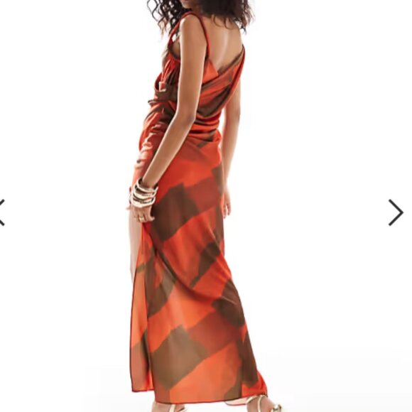 ASOS draped satin maxi dress with twisted strap detail in red abstract print - Picture 4 of 4